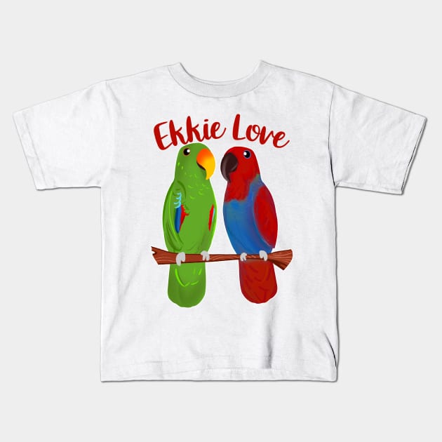 Ekkie Love Cute Eclectus Parrot Couple for parrot lovers Kids T-Shirt by SusanaDesigns